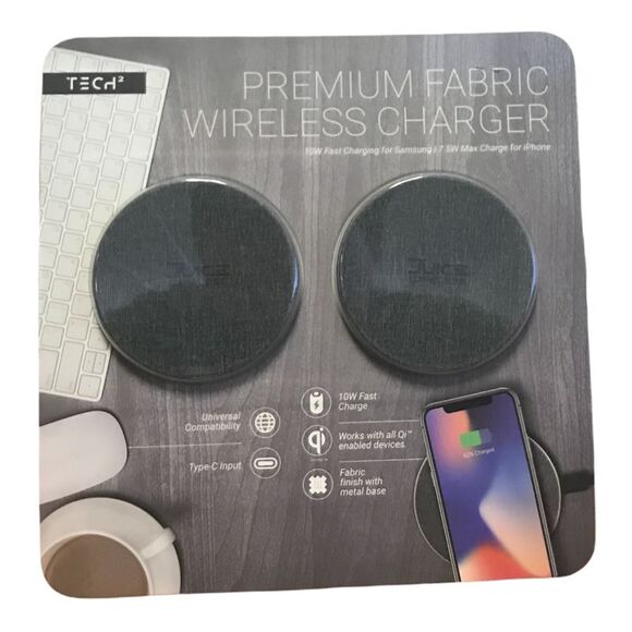 Tech Squared 2-Pack Premium Fabric Wireless Charger Fast Wireless Charging Pad - Picture 1 of 2